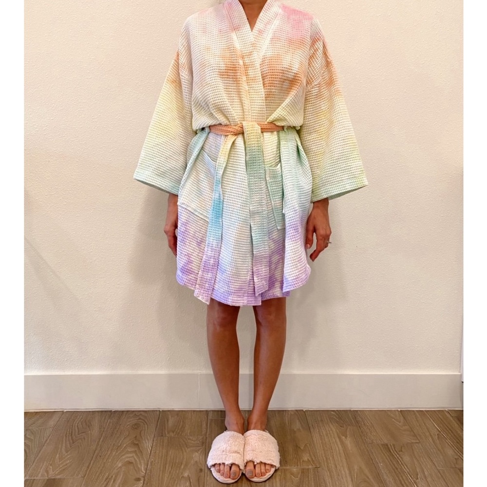 Hand Tie-Dyed Waffle Kimono Robe